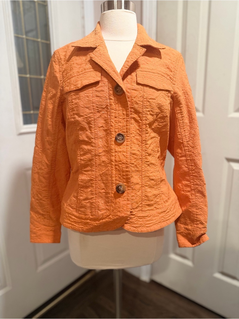 Coldwater Creek Textured Orange Button-Front Blazer
